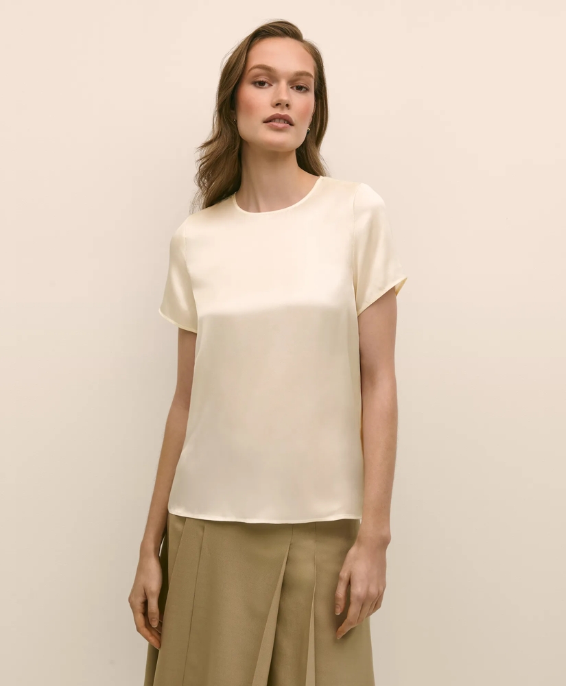 Short-Sleeve Top in Washable Silk Charmeuse, image 3
