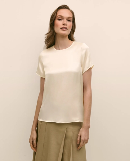 Short-Sleeve Top in Washable Silk Charmeuse, image 3