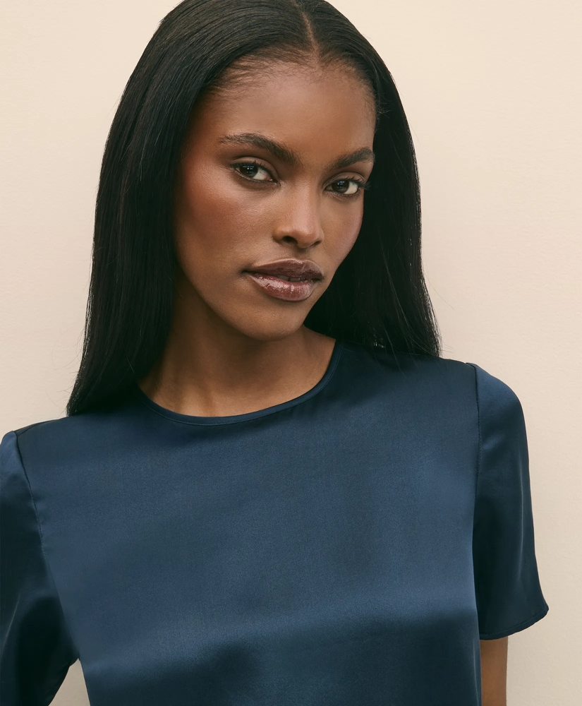 Short-Sleeve Top in Washable Silk Charmeuse, image 3