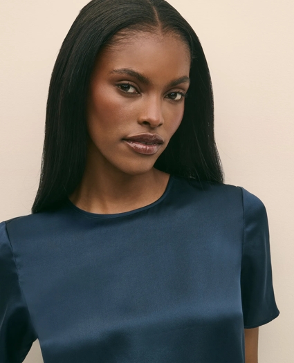 Short-Sleeve Top in Washable Silk Charmeuse, image 3