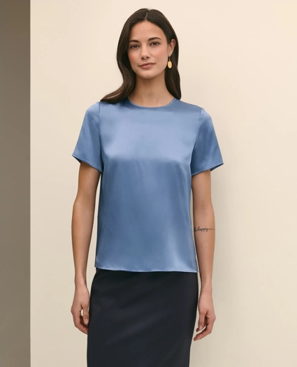 Short-Sleeve Top in Washable Silk Charmeuse, image 1