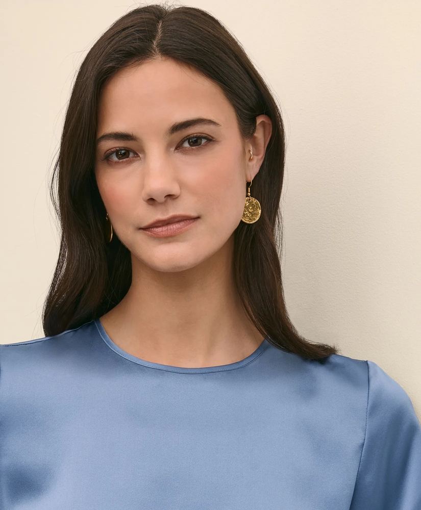 Short-Sleeve Top in Washable Silk Charmeuse, image 3