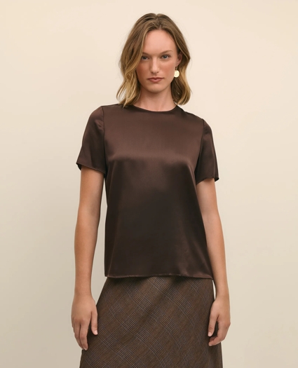 Short-Sleeve Top in Washable Silk Charmeuse, image 1