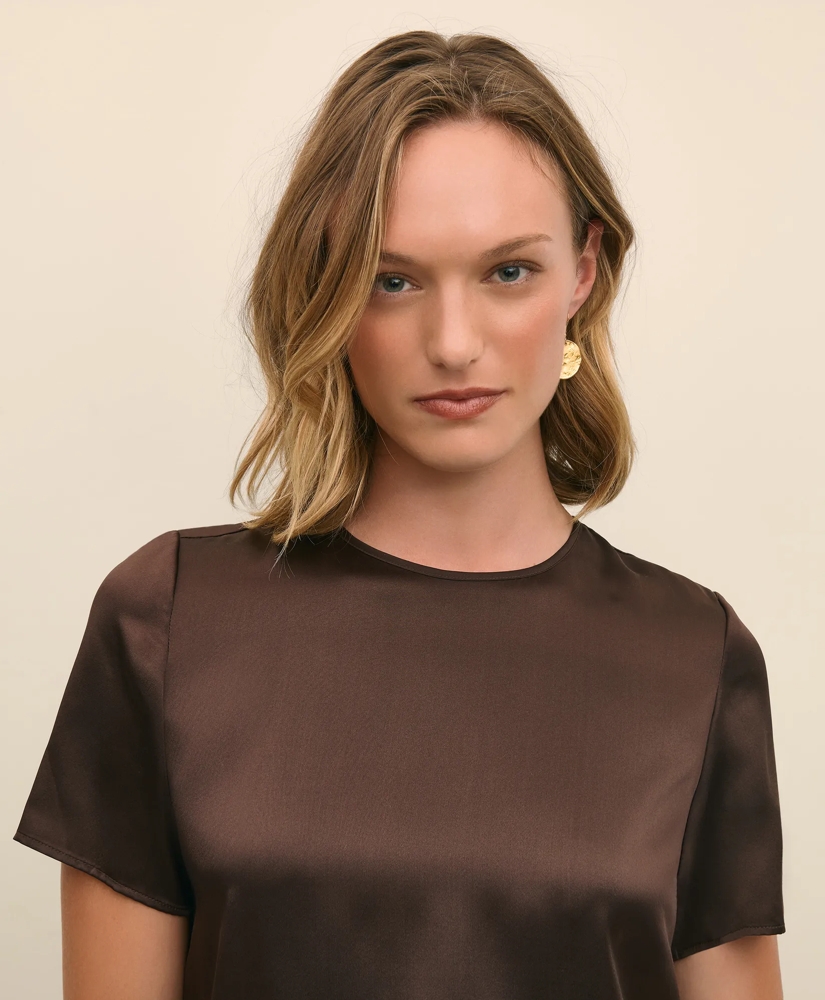 Short-Sleeve Top in Washable Silk Charmeuse, image 3