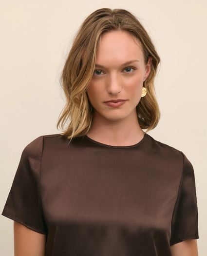 Short-Sleeve Top in Washable Silk Charmeuse, image 3