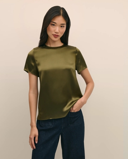Short-Sleeve Top in Washable Silk Charmeuse, image 1