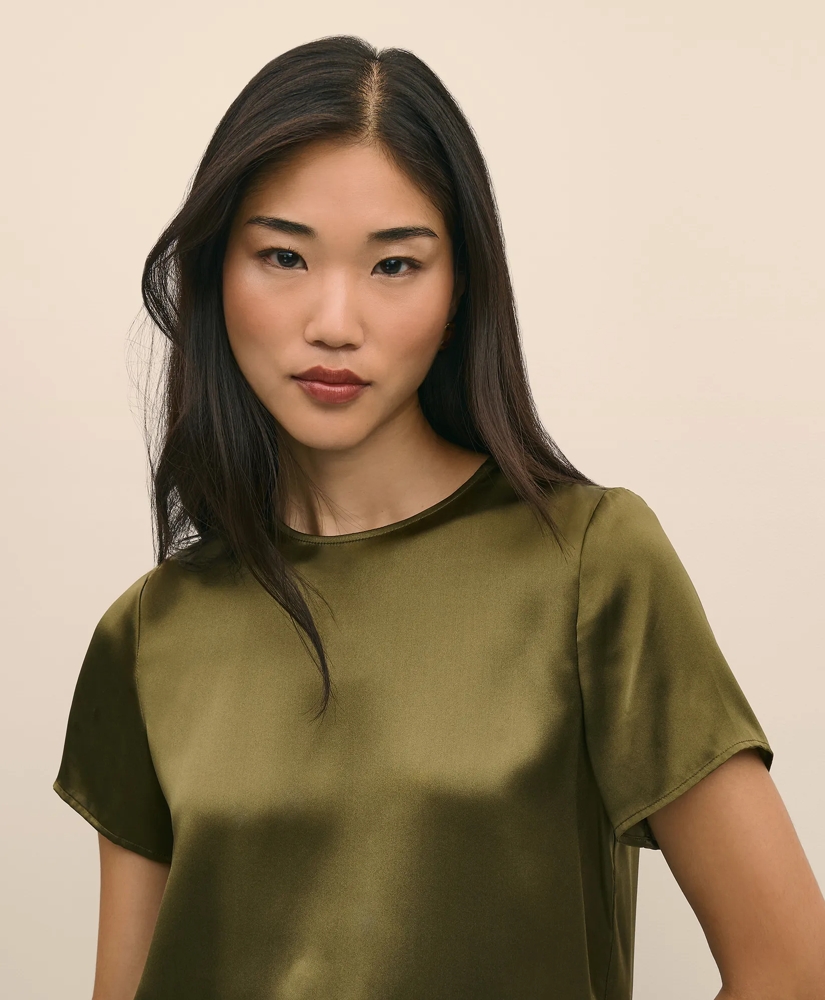 Short-Sleeve Top in Washable Silk Charmeuse, image 2