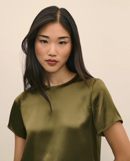 Short-Sleeve Top in Washable Silk Charmeuse, image 2
