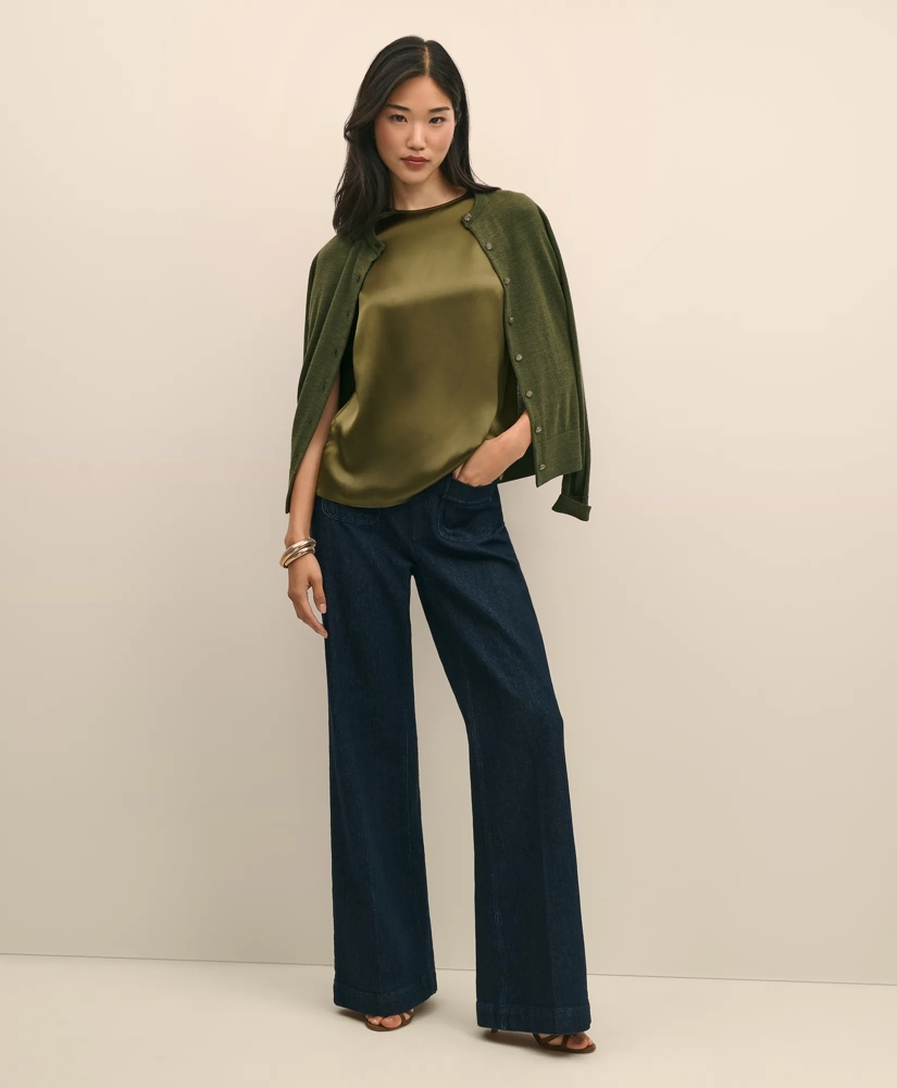 Short-Sleeve Top in Washable Silk Charmeuse, image 3