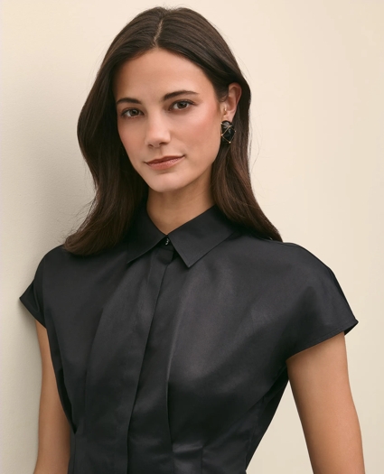 Supima® Cotton Sateen Pleated Peplum Shirt, image 3