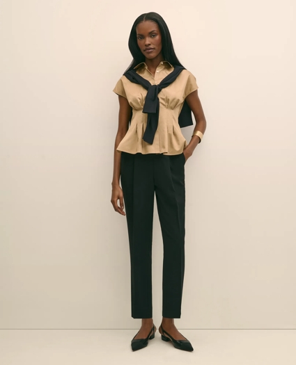 Supima® Cotton Sateen Pleated Peplum Shirt, image 2