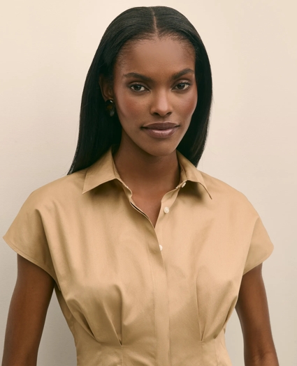 Supima® Cotton Sateen Pleated Peplum Shirt, image 3