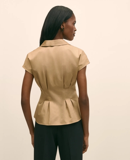 Supima® Cotton Sateen Pleated Peplum Shirt, image 4