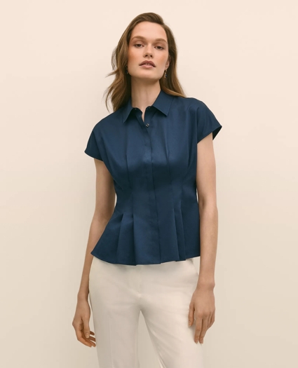 Supima&reg; Cotton Sateen Pleated Peplum Shirt, image 1