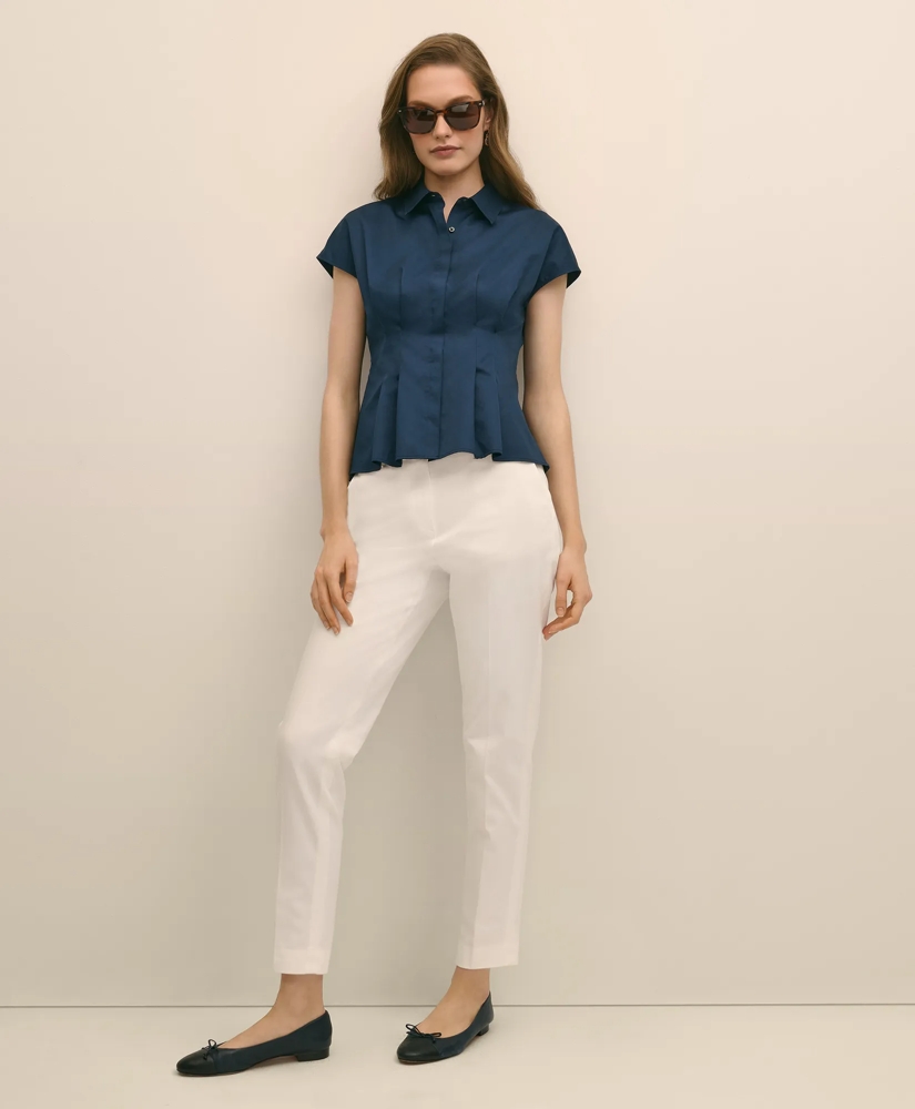 Supima® Cotton Sateen Pleated Peplum Shirt, image 2