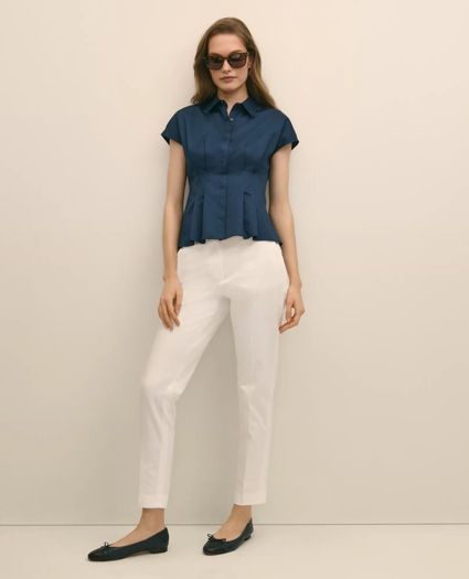 Supima® Cotton Sateen Pleated Peplum Shirt, image 2