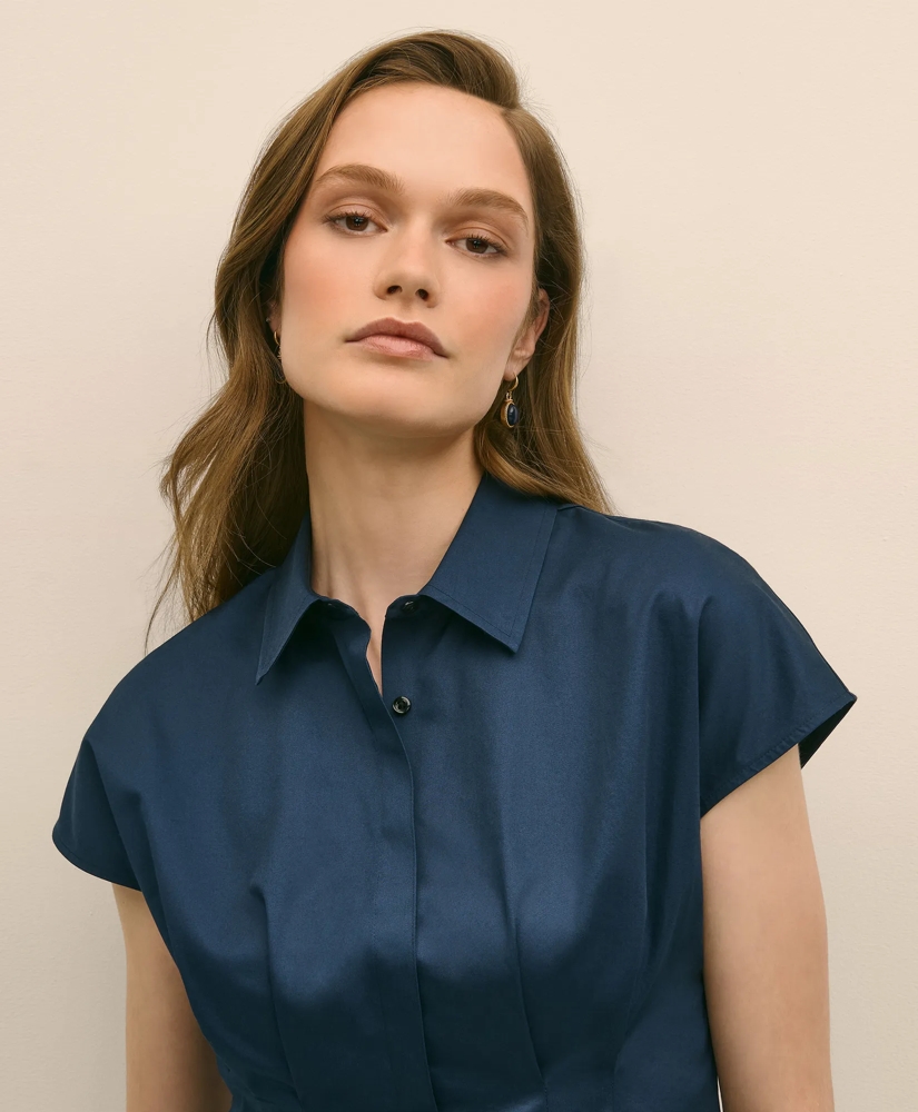 Supima® Cotton Sateen Pleated Peplum Shirt, image 3