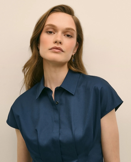 Supima® Cotton Sateen Pleated Peplum Shirt, image 3