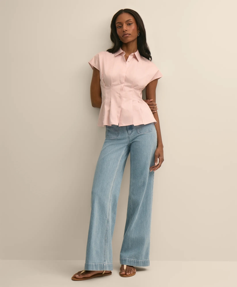 Supima&reg; Cotton Sateen Pleated Peplum Shirt, image 2