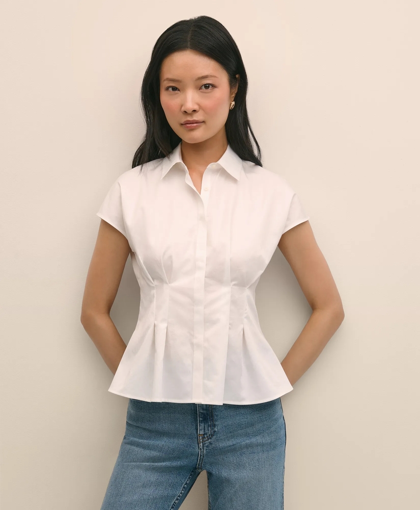 Supima<sup>®</sup> Cotton Sateen Pleated Peplum Shirt