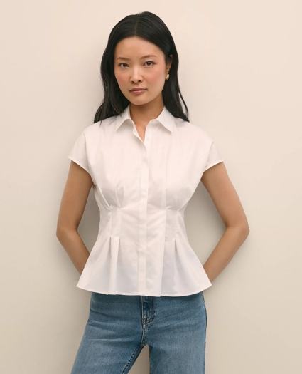 Supima® Cotton Sateen Pleated Peplum Shirt, image 1