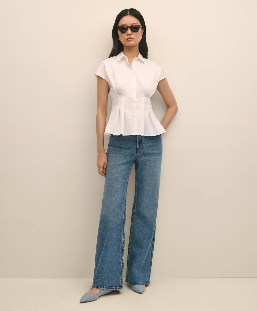 Supima® Cotton Sateen Pleated Peplum Shirt, image 2