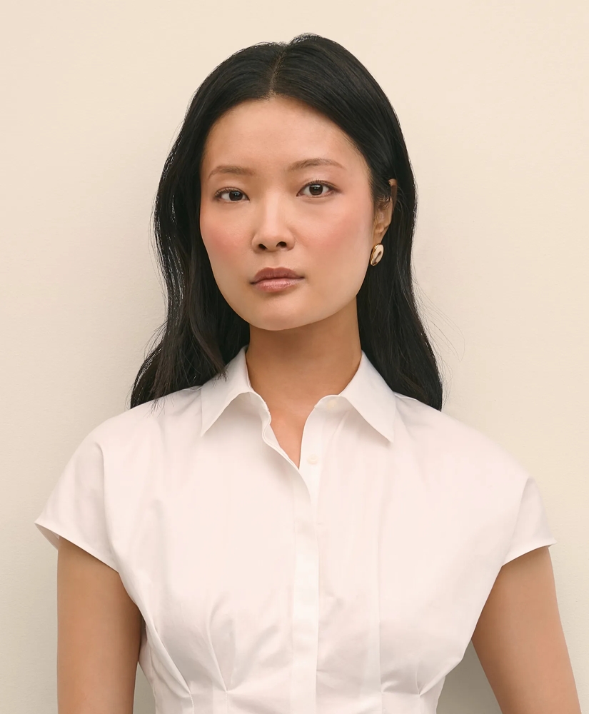 Supima® Cotton Sateen Pleated Peplum Shirt, image 3