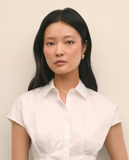 Supima® Cotton Sateen Pleated Peplum Shirt, image 3