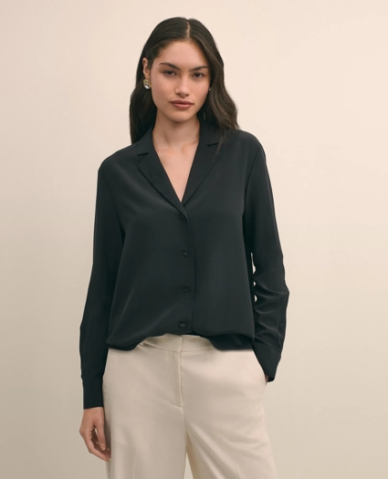 Silk Crepe Notch-Collar Blouse, image 1