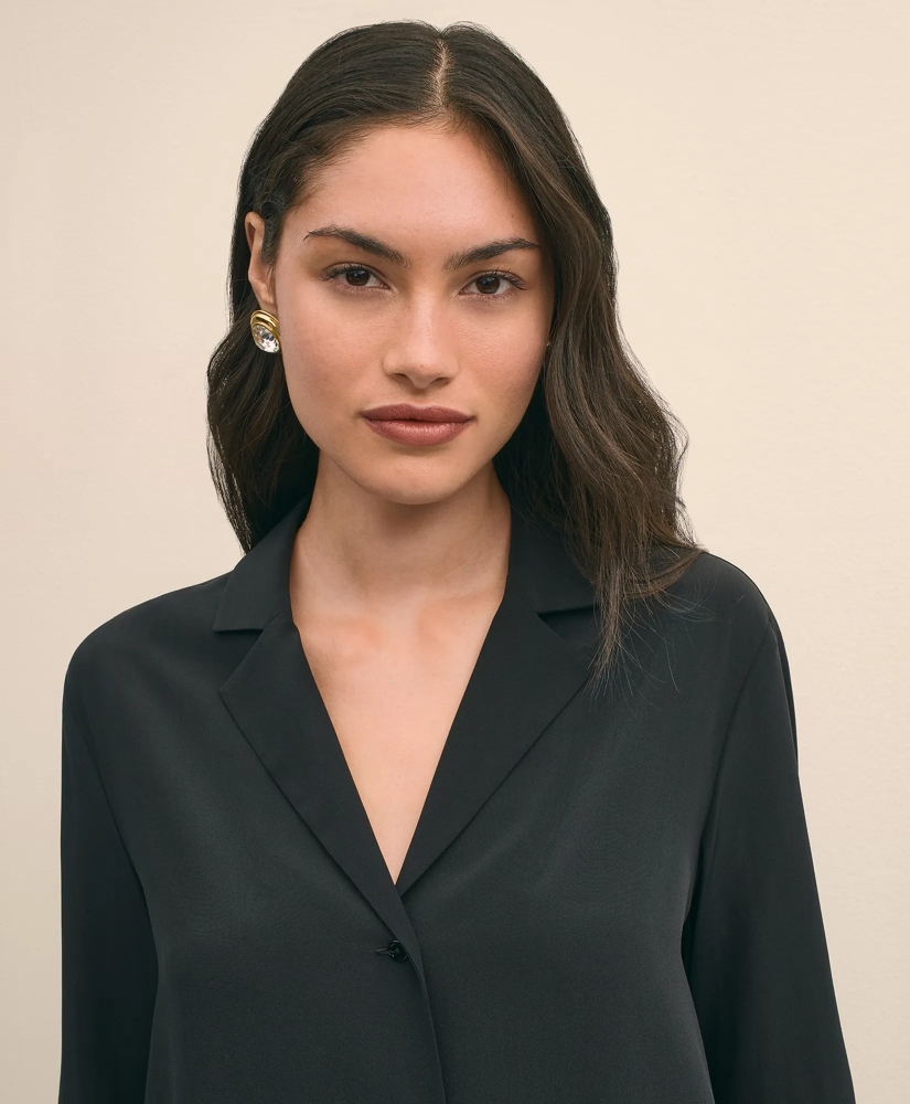 Silk Crepe Notch-Collar Blouse, image 3