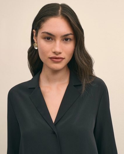 Silk Crepe Notch-Collar Blouse, image 3