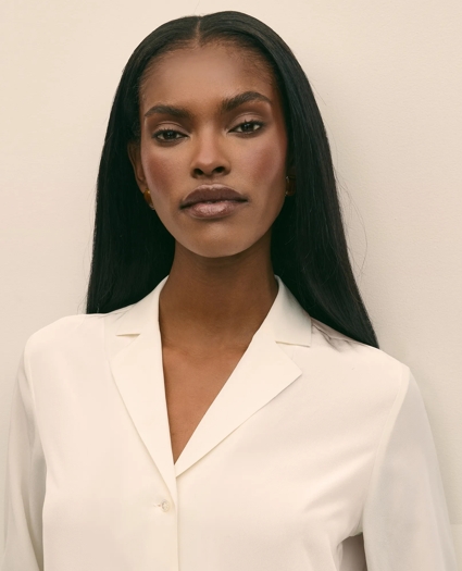 Silk Crepe Notch-Collar Blouse, image 3
