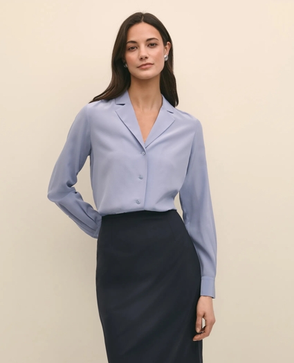 Silk Crepe Notch-Collar Blouse, image 1