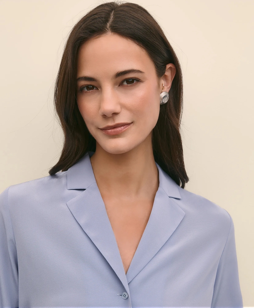 Silk Crepe Notch-Collar Blouse, image 3