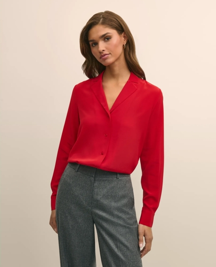 Silk Crepe Notch-Collar Blouse, image 1