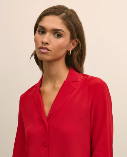 Silk Crepe Notch-Collar Blouse, image 3