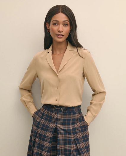 Silk Crepe Notch-Collar Blouse, image 1