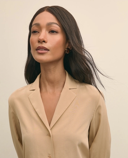 Silk Crepe Notch-Collar Blouse, image 2