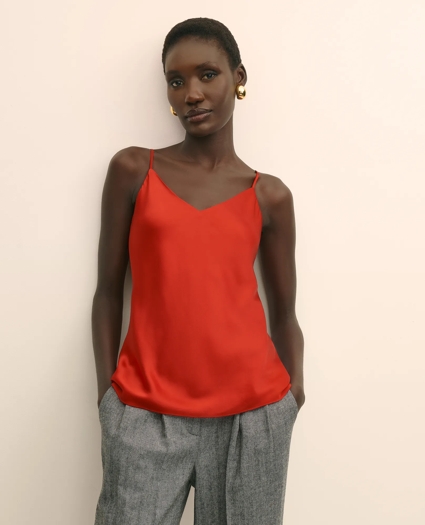 V-Neck Cami in Washable Silk Charmeuse, image 1