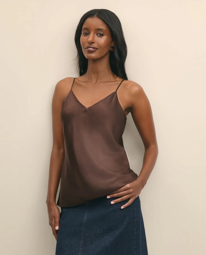 V-Neck Cami in Washable Silk Charmeuse, image 1