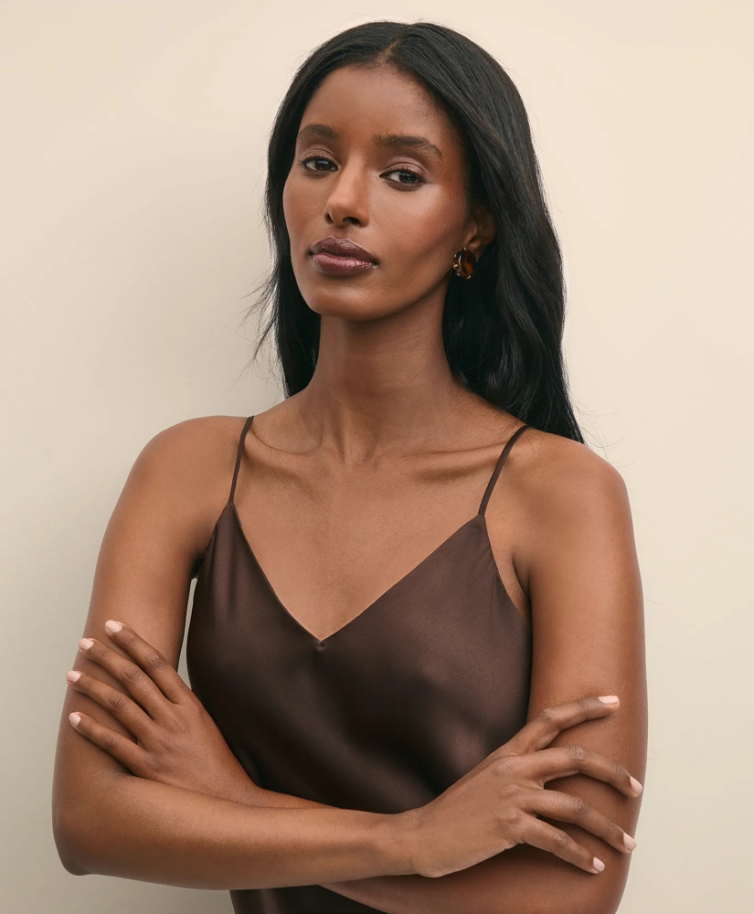 V-Neck Cami in Washable Silk Charmeuse, image 2