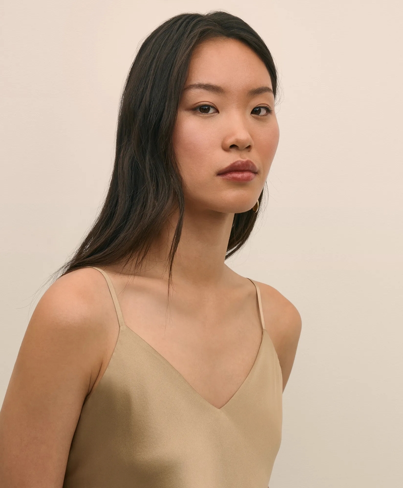 V-Neck Cami in Washable Silk Charmeuse, image 3