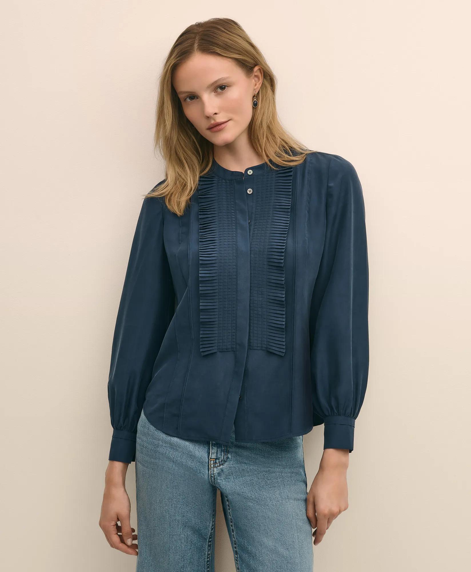 Silk Habotai Pintucked Blouse primary