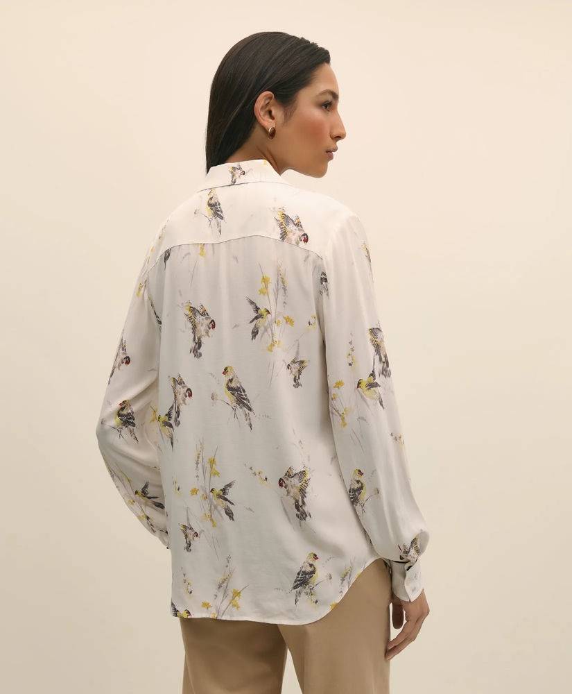 Crepe Tipped Soft Blouse in Bird Print, image 3