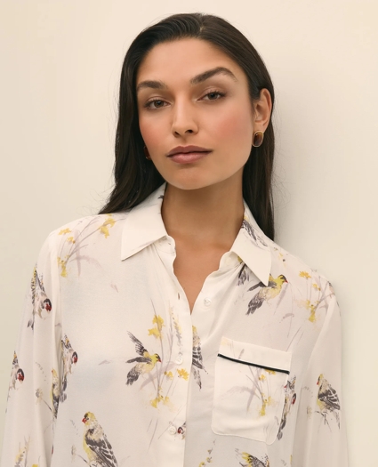 Crepe Tipped Soft Blouse in Bird Print, image 4