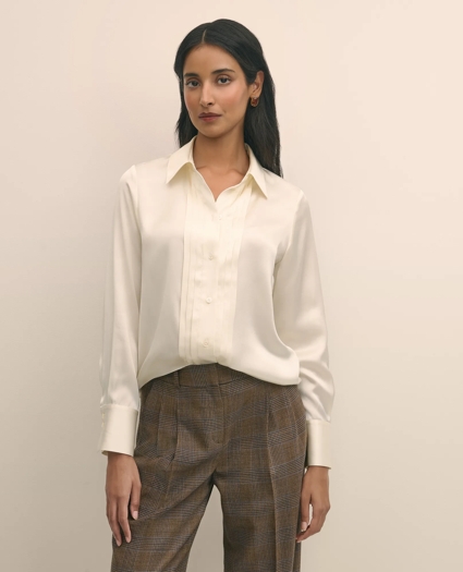 Silk Charmeuse Pintucked Blouse, image 1
