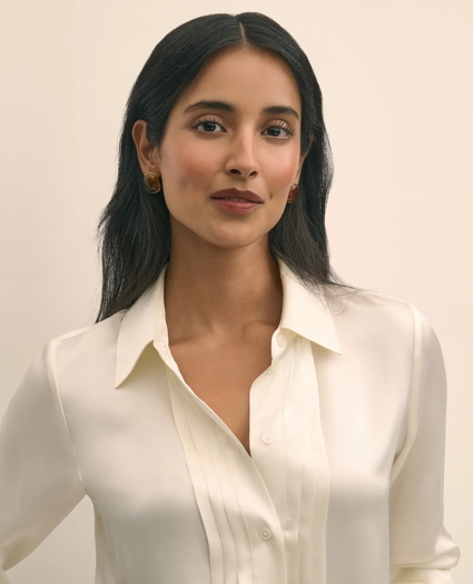 Silk Charmeuse Pintucked Blouse, image 3