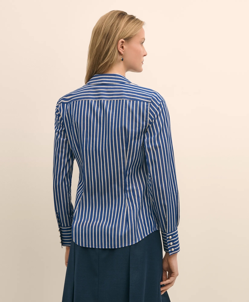 Fitted Supima® Cotton Striped Dress Shirt with Faux Pearl Button Detail, image 5