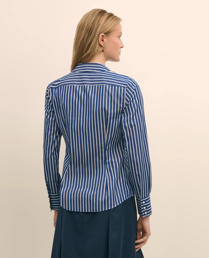 Fitted Supima® Cotton Striped Dress Shirt with Faux Pearl Button Detail, image 5