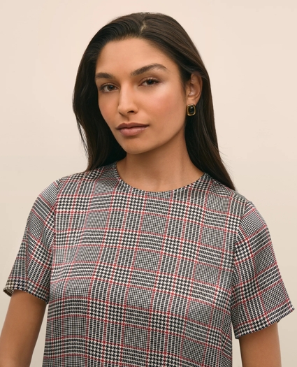 Washable Silk Charmeuse Plaid Short-Sleeve Top, image 2